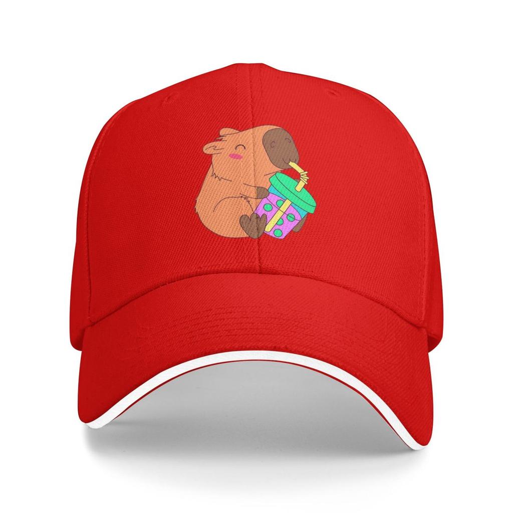 Unisex Baseball Hats Cute Capybara Loves Bubble Tea Thermal Outdoor Streetwear Sports Baseball Caps Hip Hop Cap Casquette Hats