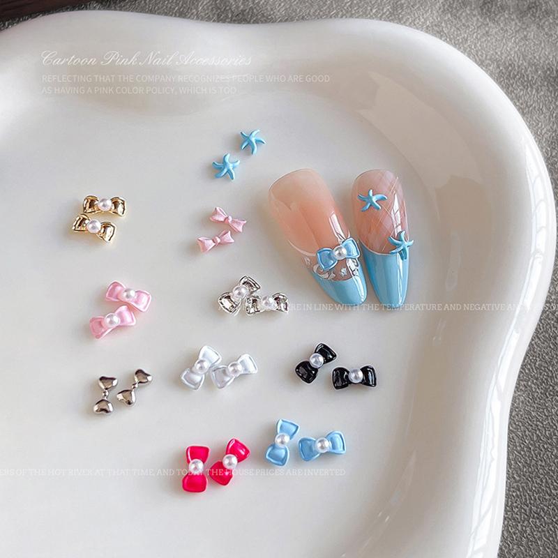 5 Stück 3D Schleifen Krawatte Nagelkunst Charms, Luxus 3D Legierung Schleifen Strasssteine, Nageldekoration Zubehör