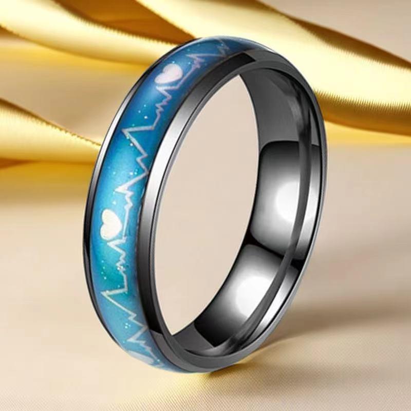 

Мужское кольцо настроения из титановой стали: Чувствительность к температуре, изменение цвета, дизайн электрокардиограммы, отсутствие выцветания. Size 11