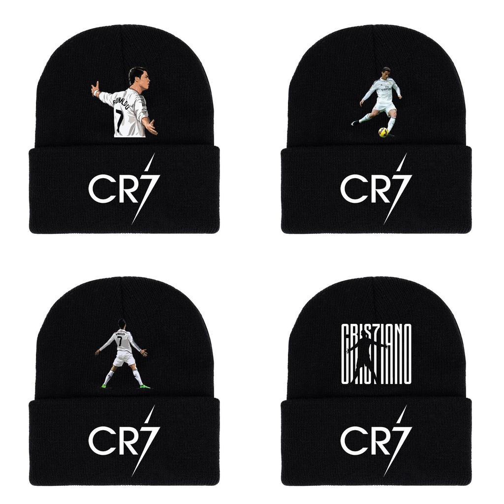 Cr7 Printed Knit Black Hat Warm And Stylish Winter Headwear For Men And Women