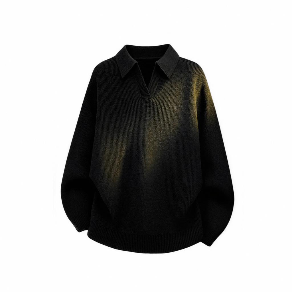 Spring Autumn Polo-neck Solid Simple Fashion Knitting Pullover Top Men Casual Bottomed Sweater