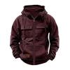 New Autumn Winter Men's Hooded Solid Color Sweatshirt European American Youth Sports Multi-pocket Leather Jacket