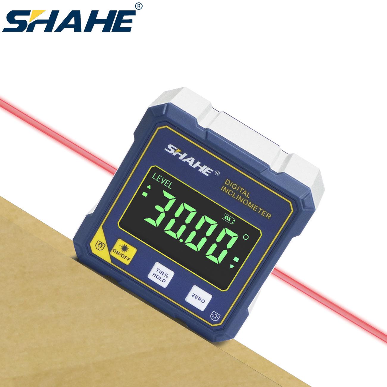 SHAHE Rechargeable Digital Inclinomer, Mini Protractor Angle Finder With Dual Laser,4-side Strong Magnetic Angle Gauge SHAHE-5528