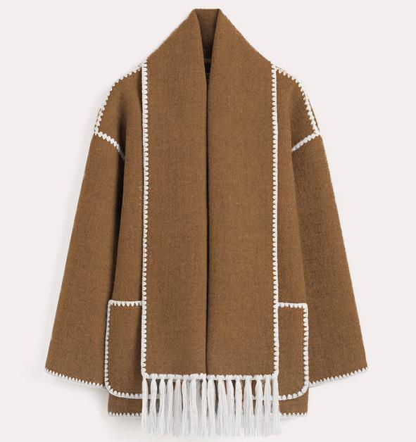 2023 Autumn/Winter Women's Wool Coat with Scarf & Tassels - European & American Style, Thick & Loose.