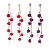 1 Pair Shiny Rhinestone Elegant Women Earrings Rose Flower Long Tassel Drop Earrings Party Jewelry