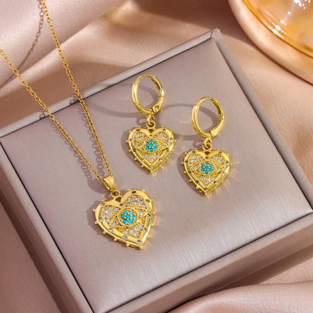Top Luxury Gold Plated Copper Pendant Necklaces Earrings For Women Trendy Fashion Female Jewelry Set Girls Clavicle Chain