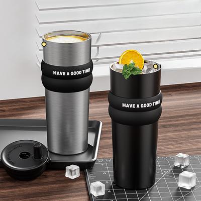 Tazza Termica con Cannuccia per Ragazzi Alto Livello Estetico Auto Femminile Acciaio Inossidabile Grande Capacità Tazza da Caffè Portatile Tazza da Accompagnamento
