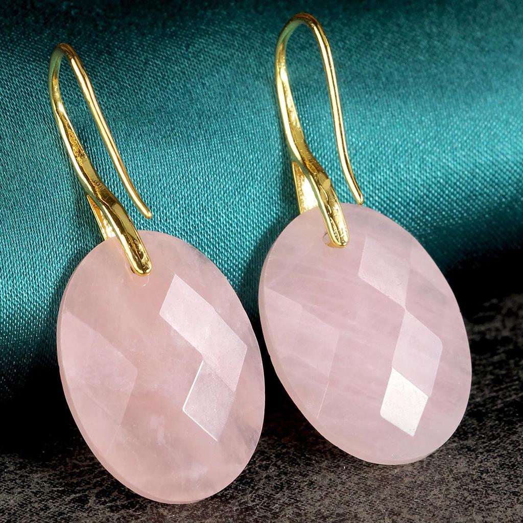 Elegant Pink Crystal Pendant Earrings: European & American Style, Light Luxury with Natural Stone Drops