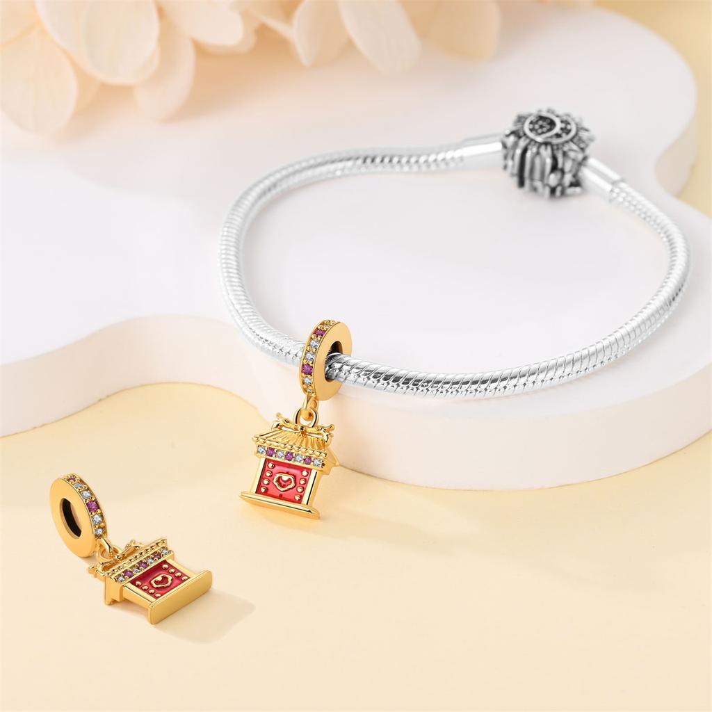 Charms Original Copper Golden House Forbidden City Pendant Beads Fit Bracelet Diy Fine Gift Women Delicate Jewelry