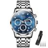 OLEVS Date Analog Quartz Business Watch for Blue Large Metal Fashion Watch for Men Men's Watch, Blue, Display, Waterproof, Movement, Silver, Stylish,