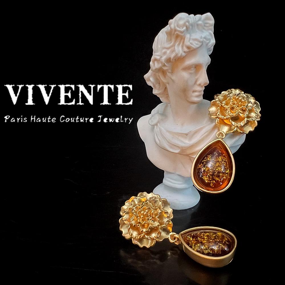 

Янтарные глазурованные винтажные китайские классические серьги-капельки, с покрытием из настоящего золота, высококлассный старинный стиль. светло-коричневого