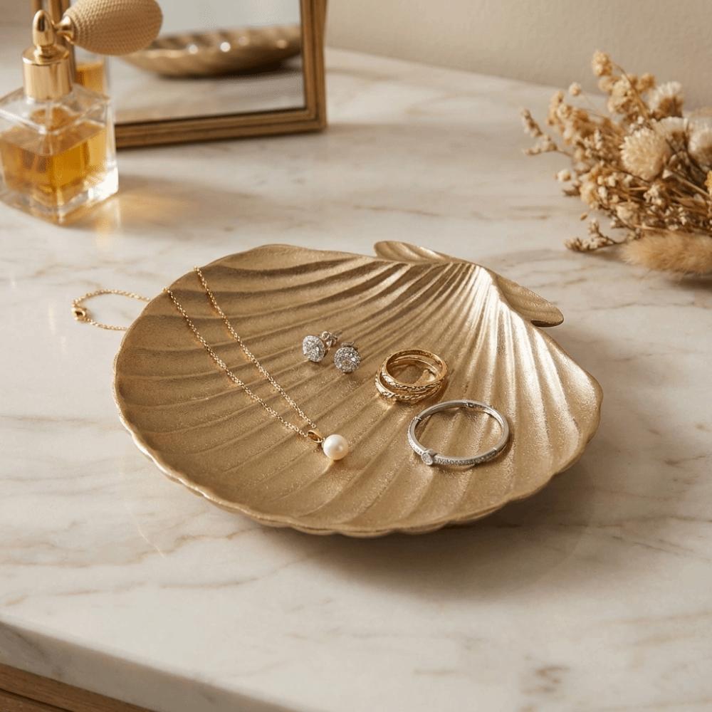 Creative Delicate Seashell Wooden Storage Tray Decorative Conch Shape Storage Holder Retro Storage Container Tableware Display