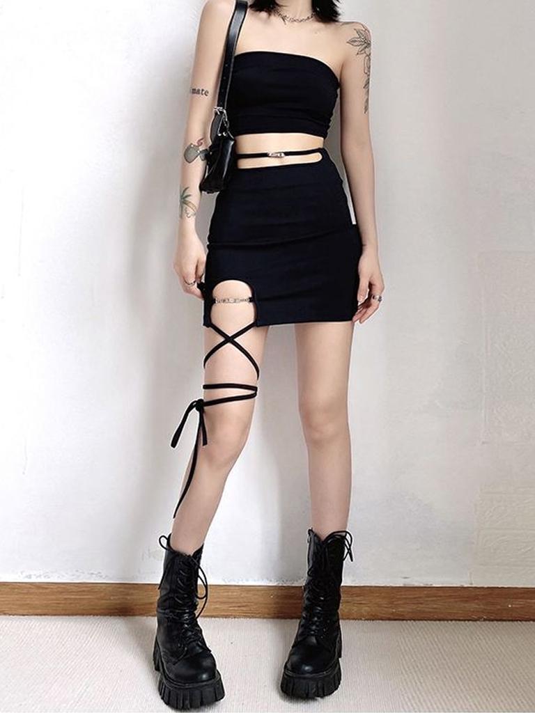 Damen Minirock Schwarz Hohe Taille Schlitz Kurzer Rock Y2k Mode Damenbekleidung Alleskönner