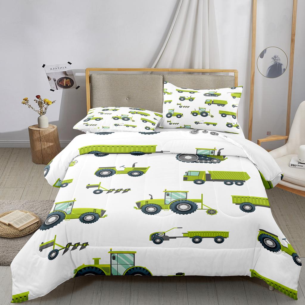 Excavator King Queen Duvet Cover Cartoon Construction Truck Bedding Set for Kids Boys Adults Tractor Polyester Quilt Cover
