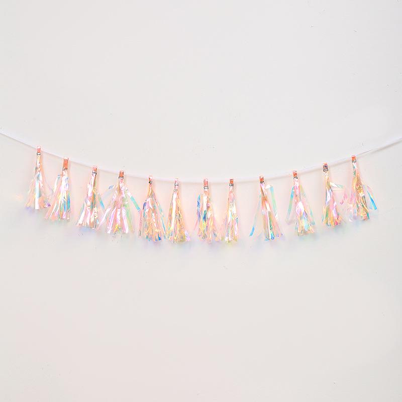 Handmade DIY Colorful Tassel Strands with Aluminum Foil Pull Flowers - 12/Pack for Birthday Decoration