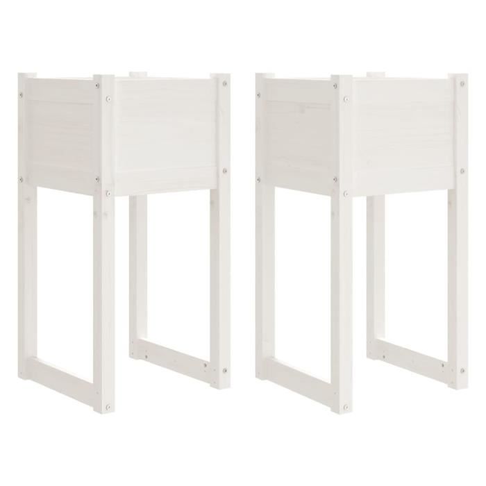 822125 vidaXL Jardinières 2 pcs Blanc 40x40x81 cm Bois massif de pin