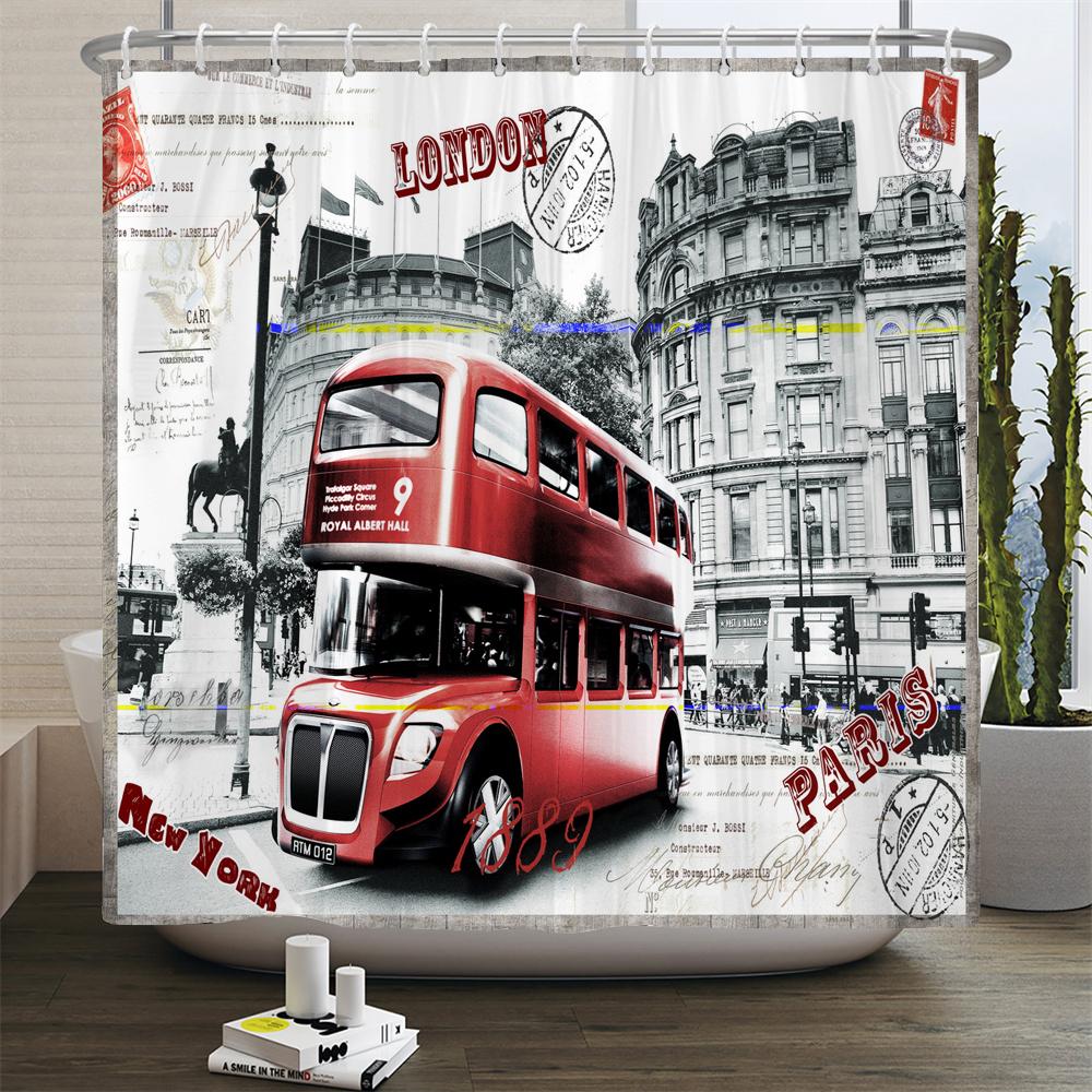 Retro Style 3d Print Shower Curtains Paris Tower Street View Telephone Booth Bath Curtain Waterproof Polyester Bathroom Curtain