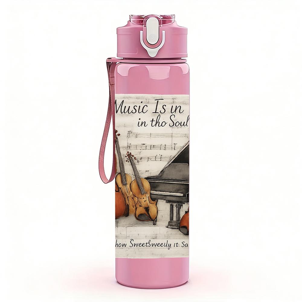 1PC Violin Cello Musical Sketch 750ml Color Plastic Sports Water Bottle Leakproof Flip Straw Lid For Sports Office Home Use