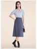 Women's Professional Short Sleeve V-Neck Satin Blouse - Iron-Free, Wrinkle-Resistant, Blue.