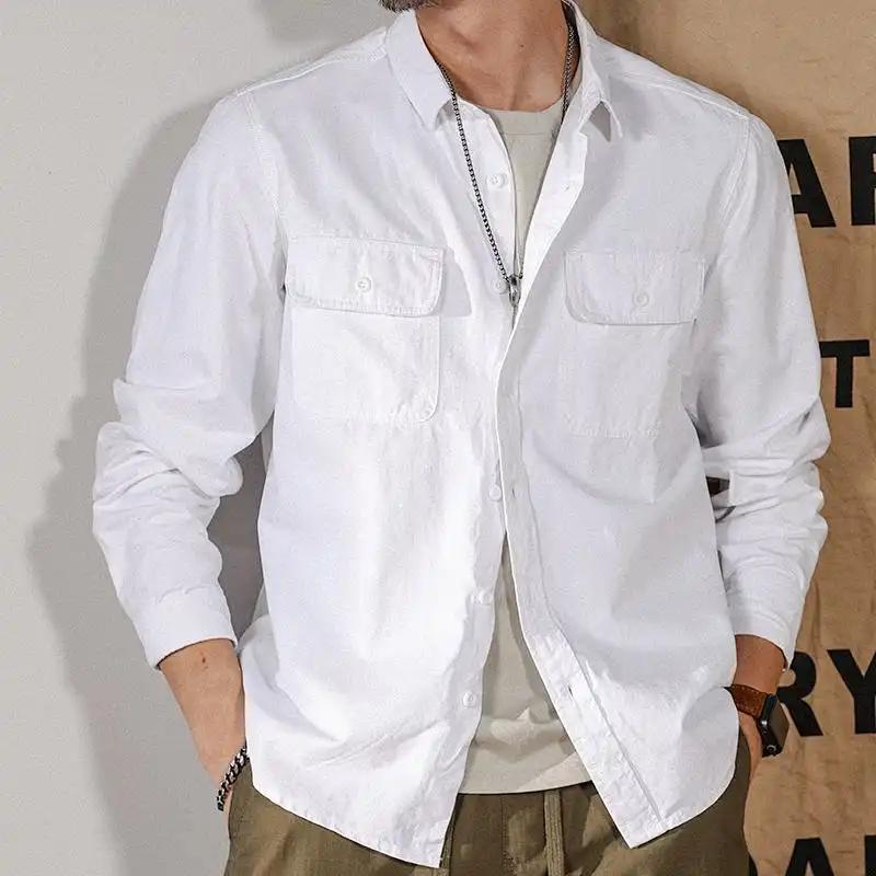 Frühling und Herbst Neues Herren-Arbeitshemd Locker Lässig Einfarbig Langärmlig Vielseitig Einfache Jacke