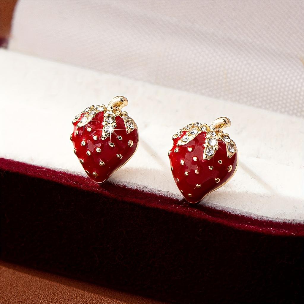 Strawberry Stud Earrings for Women, Light Luxury Elegant Dangle Jewelry Daily Wedding Vacation Gift