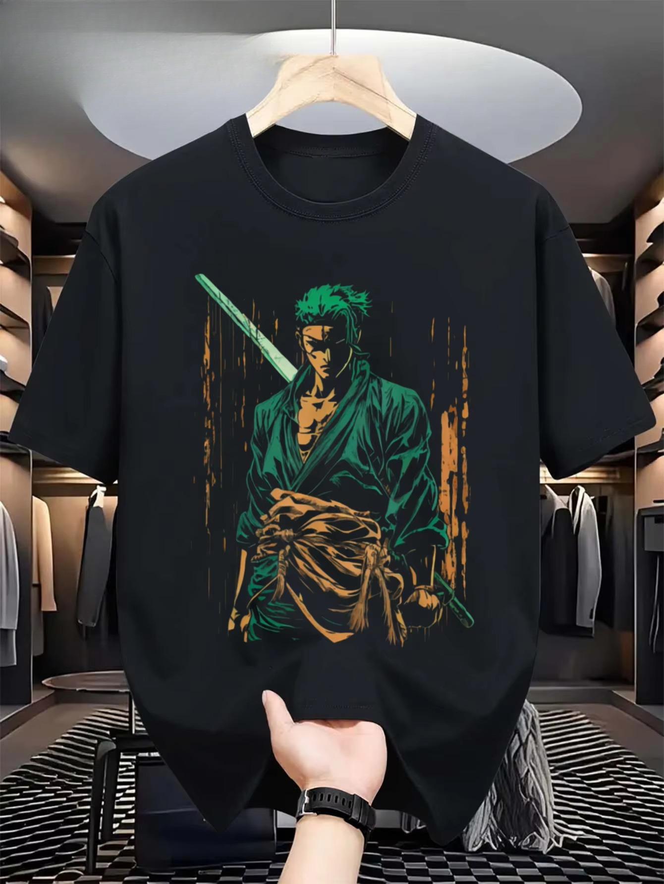 

One Piece Zoro Anime Printed Unisexs Clothing and Womens Short Sleeves 2026 Summer New Product Comfortable Cotton Round Tshirt S