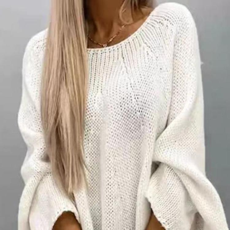 Pull Cape Style Col Rond pour Femme Pull Lâche Coupe Ample Hauts Couleur Unie