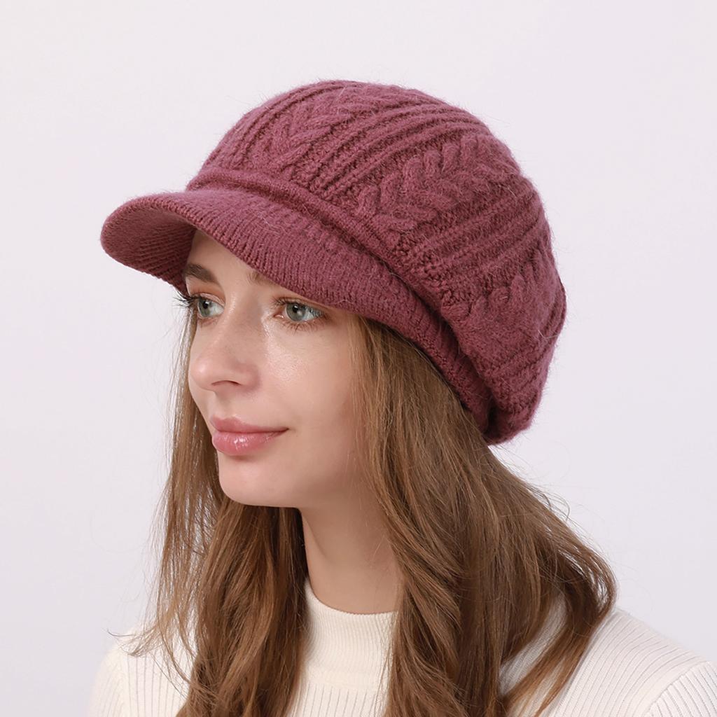 New Autumn and Winter Women's Velvet and Thickened Wool Cable Knit Cap  Fashionable Warm and Cold Proof Beret Knitted Hat