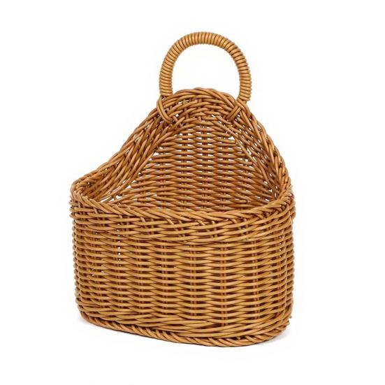 Woven Basket with Handle Rustic Storage Basket Wall Hanging Basket for Fruits Vegetables Snacks Home Farmhouse Kitchen Bathroom Bedroom Storage