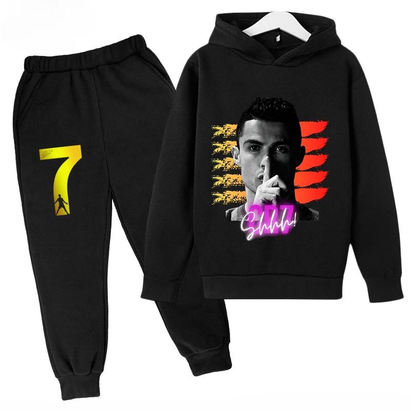 Children's Sports Hoodie Set  Sweatshirt Pants 2-piece Set for Boys and Girls Ronaldo Avatar Printed Kids Clothes Girls