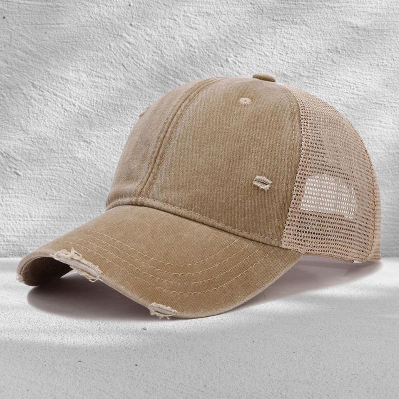 Washed mesh cap soft top light plate holes summer breathable sun protection new casual hollow mesh cap embroidery