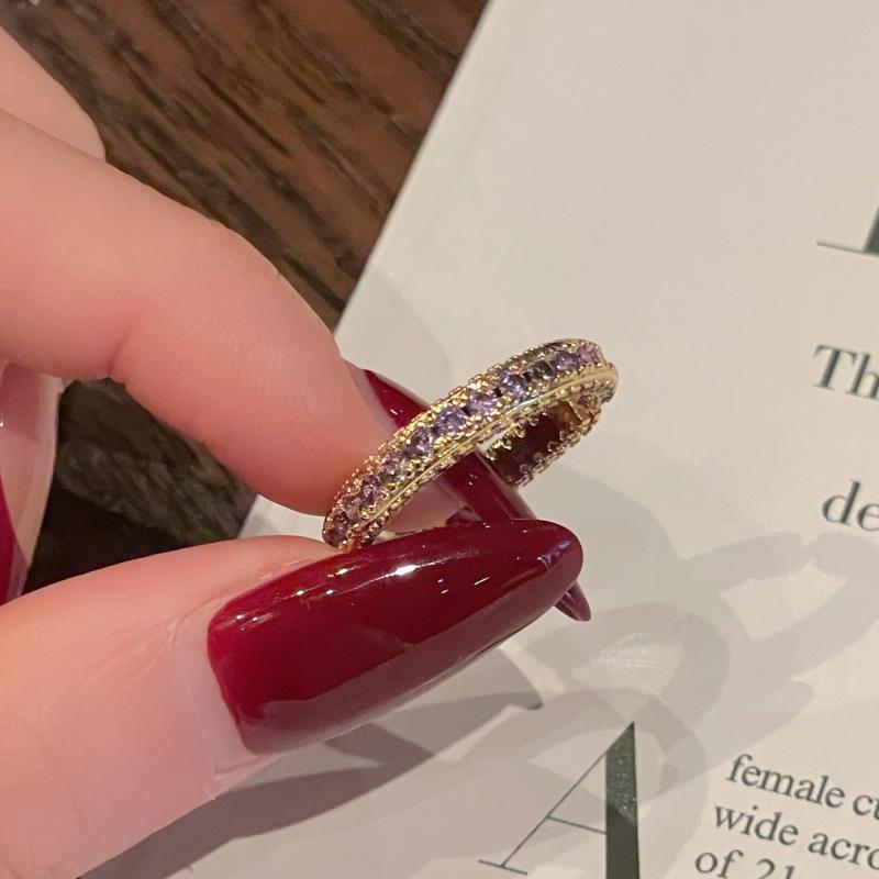 Nine Purple Fire Niche Design, Purple Zir*****Pen Ring With Diamonds, Personalized Light Luxury, Advanced Elegant Temperament Configuration