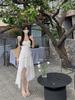 French floral suspender dress women's summer lotus leaf edge pinch waist skirt a word skirt irregular temperament long dress