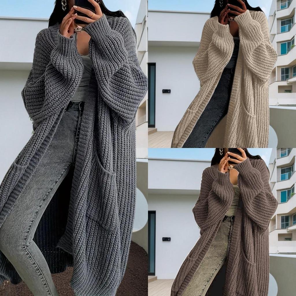 2026 New Autumn and Winter Lazy Wind Long Sweater Jacket Women's Loose Versatile Bottom Long Sleeve Knitted Cardigan