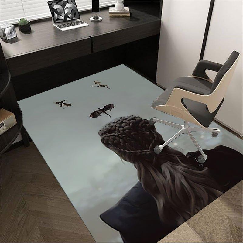 1pc Fire and Blood Office Carpet Chair Mats, Home Decor Mat Fantasy Theme Mat Durable Mat, Dragon Decor,Suitable for Fantasy Theme Lovers