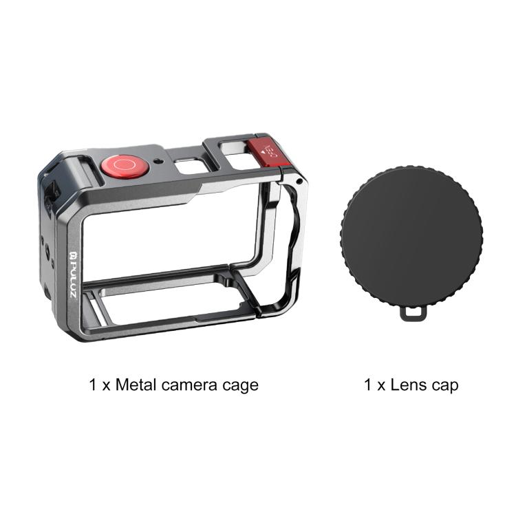 For DJI Osmo Action 6 PULUZ Metal Dual-Opening Camera Cage Expandable Frame with Silicone Lens Cap (Titanium)