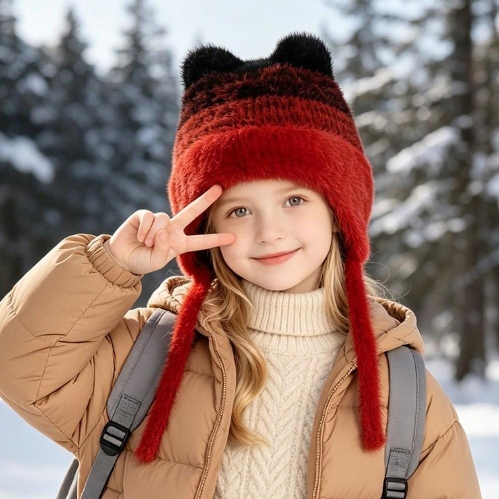 Keep Warm Children Knitted Hat Cute Cat Ear Plush Warm Hat Cute Ear Protection Hat Boy Girl
