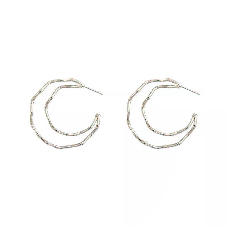 Retro Double Layer Irregular Curve Earrings - Women's Summer Small Design