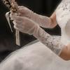 White Lace Long Beads Bridal Wedding Gloves Dress Etiquette Accessories Embroidered Tulle Gloves