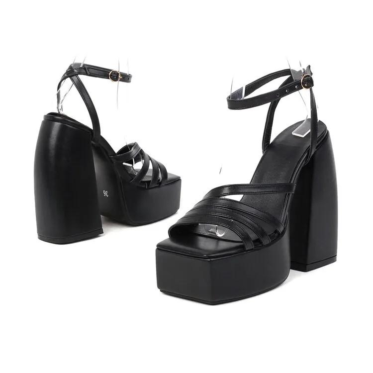 Square Toe 2025 New Woman Platform Sandals Shoes Hoof Heels High Platform Summer Sexy Elegant Fashion Woman Heels Shoes Sandals