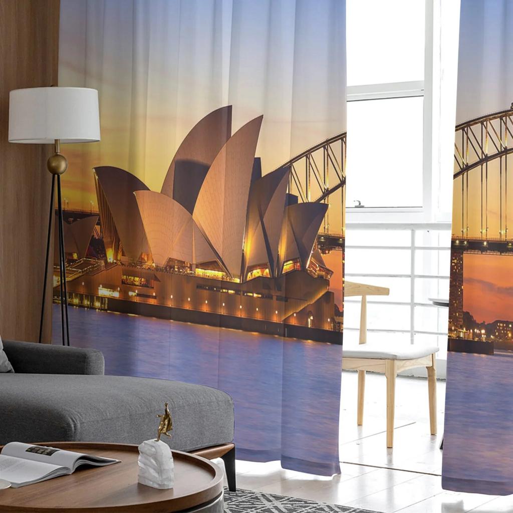 Sydney Dusk Bridge Sea Tulle Curtains for Bedroom Hall Living Room Decor Chiffon Curtain for Balcony Kitchen Home Drapes