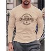 Men's  Loose and Comfortable Sports and Leisure California Letter Printed Round Neck Long Sleeved T-shirt Top
