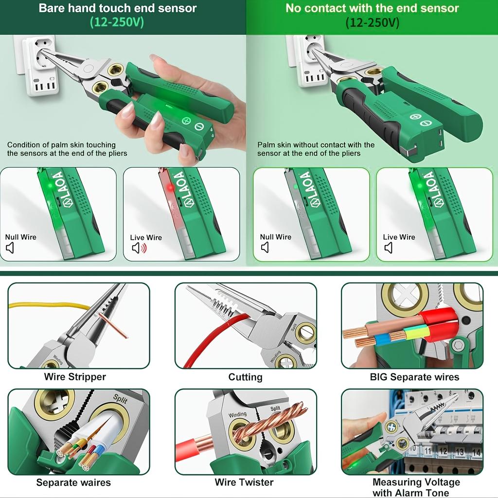 Electrician‘s Plier 8-in-1 Multi-Functional Wire Stripper Scissors With Electrical Test Non-slip Wire Stripping Pliers