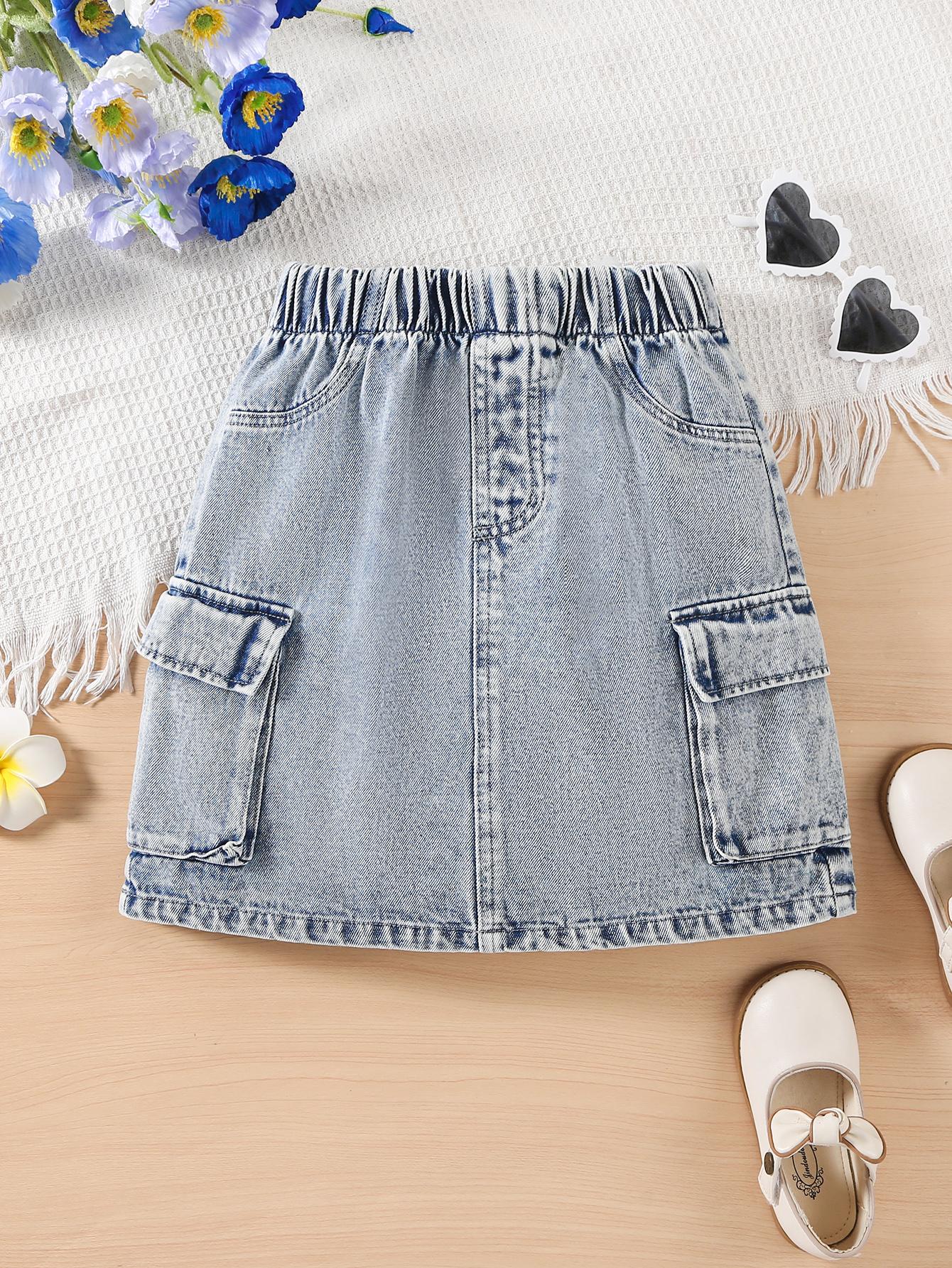 

Girl Jeans Y2K Outdoor Street Casual Snowflake Denim Cargo Skirt 12Y середній синього кольору