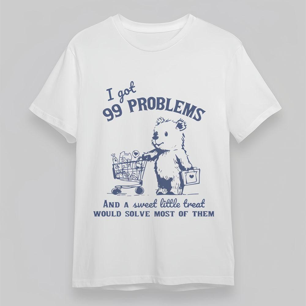 

Women s T-Shirt Bear Cartoon Humor Shopping Tee Short White Soft Cotton Oversize L