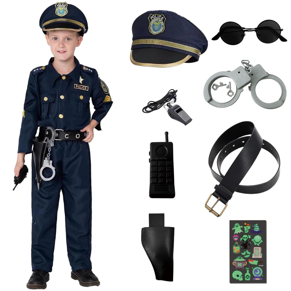GOKEI Police Cosplay Costume for Kids Halloween Costume for Includes and Perfect As a Christmas Gift for and Size XL (Full 9-Piece Set) - Boys,