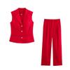 2025 Spring Women's European & American Style Red Suit Vest and Long Pants Set