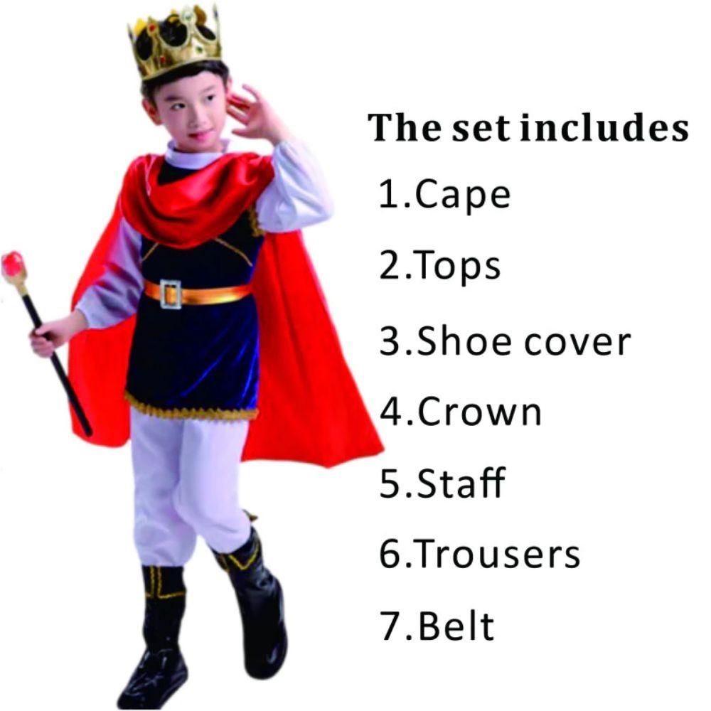 Role Playing Prince Cosplay Dress Suit King Prince Kid Crown Cane Party Costume  Children