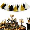 Black, Gold & White Three-Color Tassel Strands - 12 Pcs Aluminum Foil Streamers for DIY Decoration
