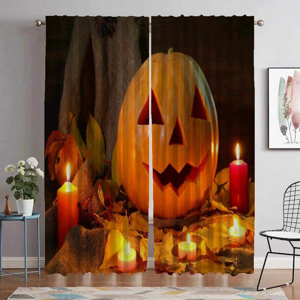 Halloween Blackout Curtains for Living Room Curtain Anti-mosquito Curtains 2 Pieces Partition Tulle for Bedroom Kitchen Elegant